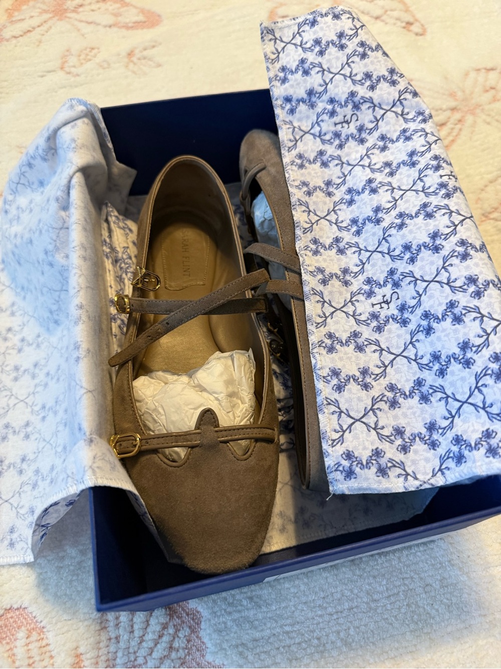 Sarah Flint Taupe Suede Double-Strap Ballet Flats - Picture 2 of 4